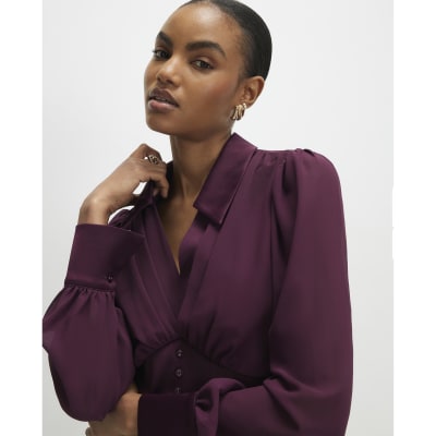 Purple Long Sleeve Corset Detail Blouse