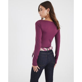 Purple Long Sleeve Ruched Drape Top