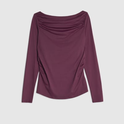 Purple Long Sleeve Ruched Drape Top