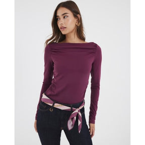 Purple Long Sleeve Ruched Drape Top