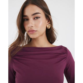 Purple Long Sleeve Ruched Drape Top