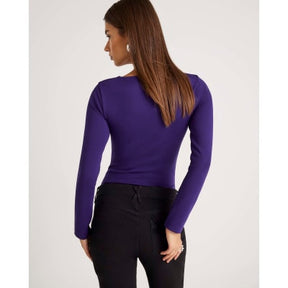 Purple Long Sleeve V Neck Ruched Bodysuit