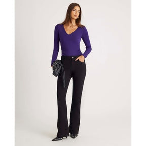 Purple Long Sleeve V Neck Ruched Bodysuit