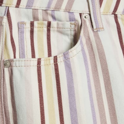 Purple Mid Rise Stripe Barrel Leg Jeans