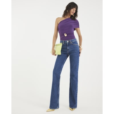 Purple One Shouldered Gold Trim Bodysuit
