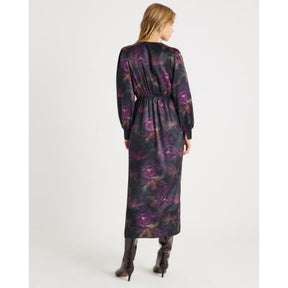 Purple Satin Long Sleeve Twist Front Dress