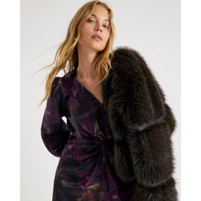 Purple Satin Long Sleeve Twist Front Dress