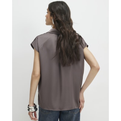 Purple Satin Short Sleeve Shirt