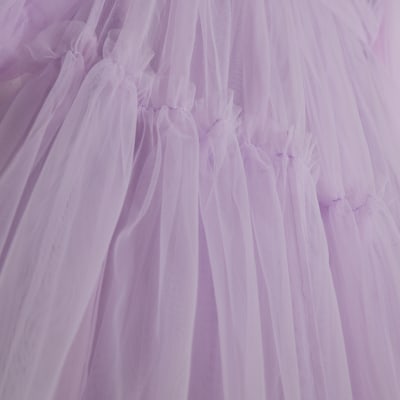 Purple Sheer Long Sleeve Tulle Mini Dress