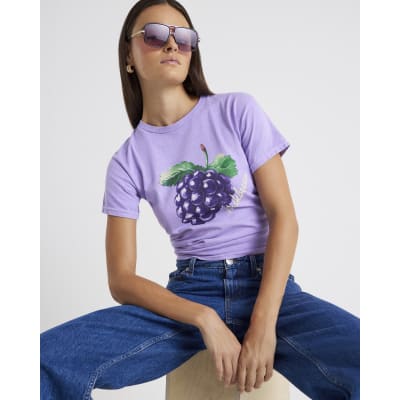 Purple Short Sleeve Blackberry Print T-shirt