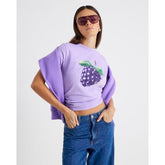 Purple Short Sleeve Blackberry Print T-shirt