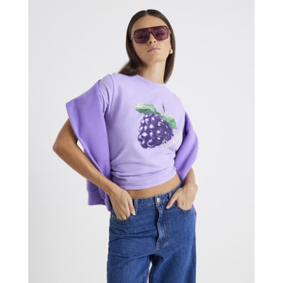 Purple Short Sleeve Blackberry Print T-shirt