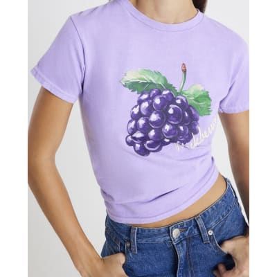 Purple Short Sleeve Blackberry Print T-shirt