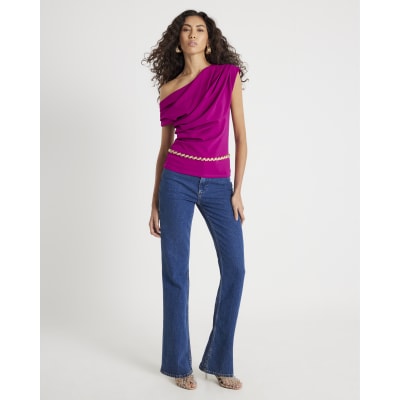 Purple Short Sleeve Drape Top