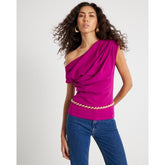 Purple Short Sleeve Drape Top