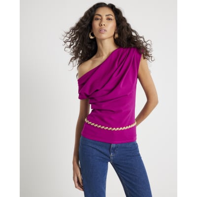 Purple Short Sleeve Drape Top