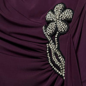 Purple Short Sleeve Draped Floral Trim Top