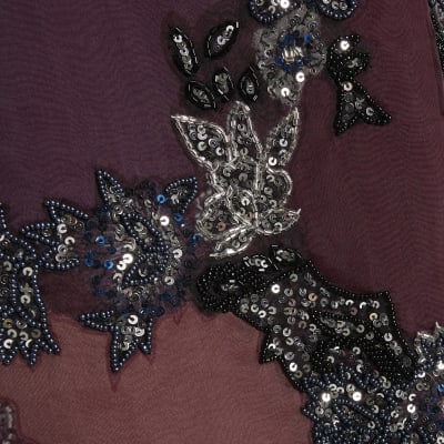 Purple Short Sleeve Embellished Mini Dress