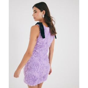 Purple Sleeveless 3D Rose Floral Mini Dress