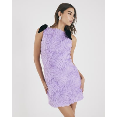 Purple Sleeveless 3D Rose Floral Mini Dress