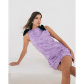 Purple Sleeveless 3D Rose Floral Mini Dress