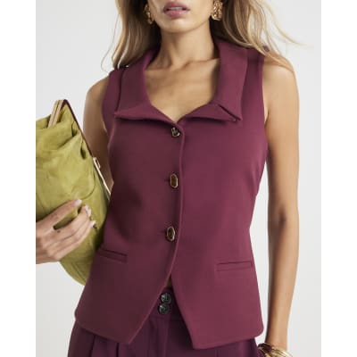Purple Sleeveless Lapel Waistcoat