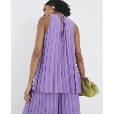 Purple Sleeveless Plisse Tunic Top