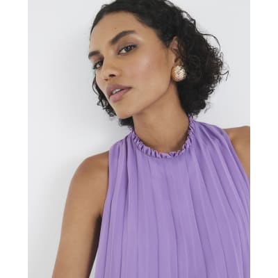 Purple Sleeveless Plisse Tunic Top