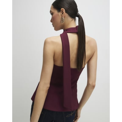 Purple Sleeveless Scarf Neck Waistcoat
