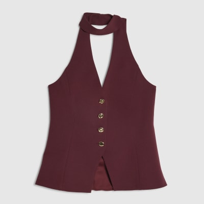 Purple Sleeveless Scarf Neck Waistcoat