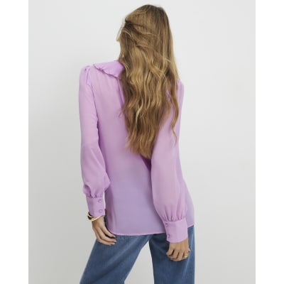 Purple Tie Neck Long Sleeve Blouse