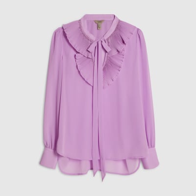 Purple Tie Neck Long Sleeve Blouse
