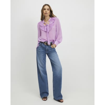 Purple Tie Neck Long Sleeve Blouse