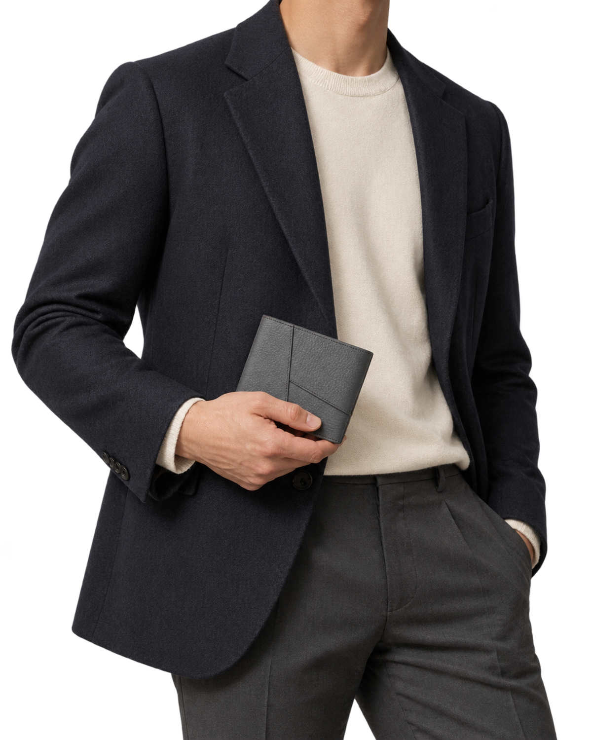 Puzzle bifold wallet in supple grained calfskin