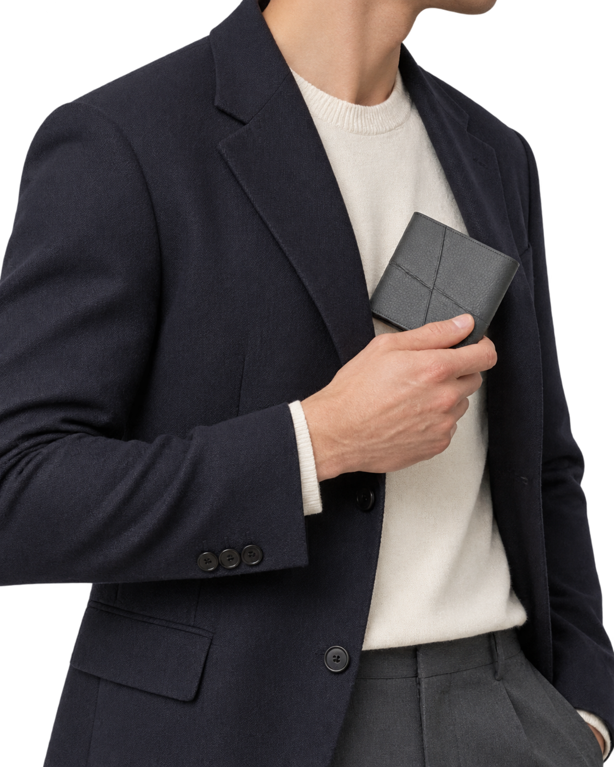 Puzzle bifold wallet in supple grained calfskin