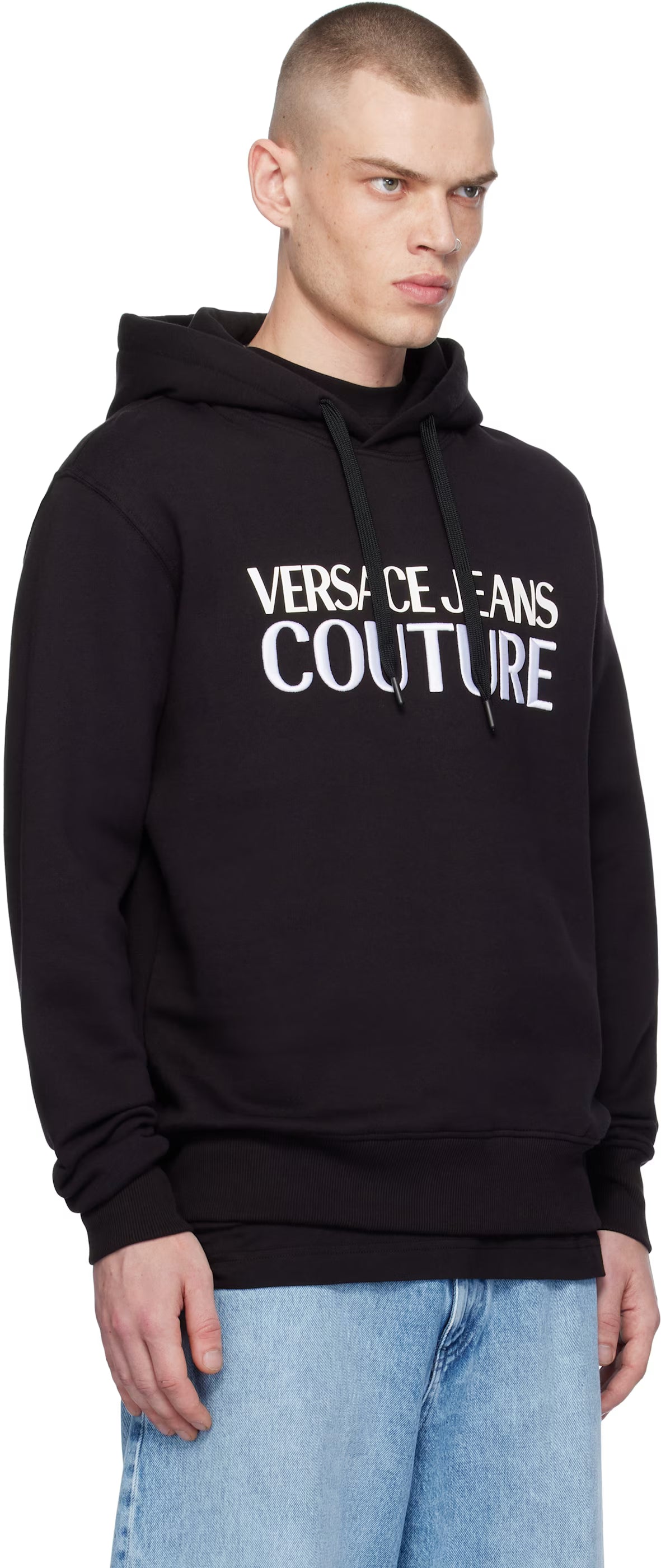 Black Screen-Printed Hoodie