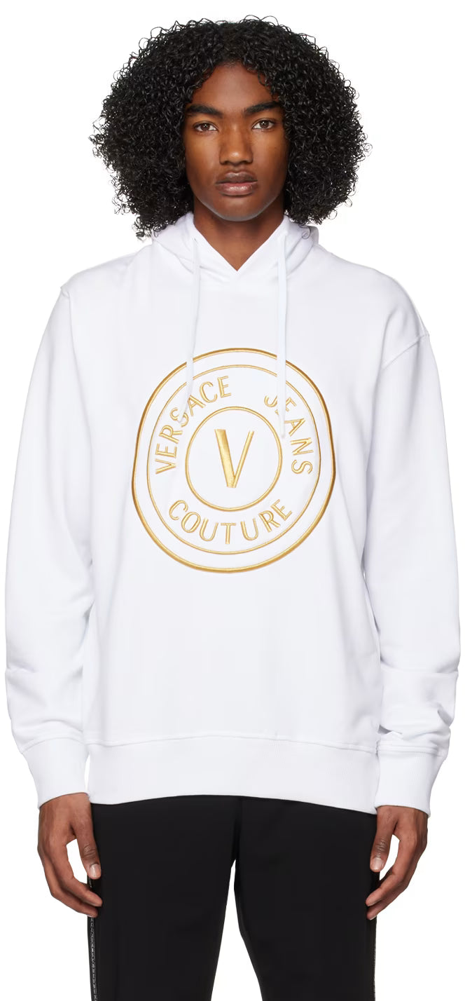 White V-Emblem Hoodie