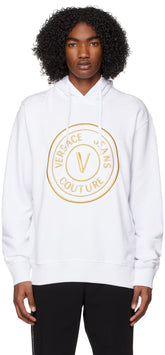 White V-Emblem Hoodie