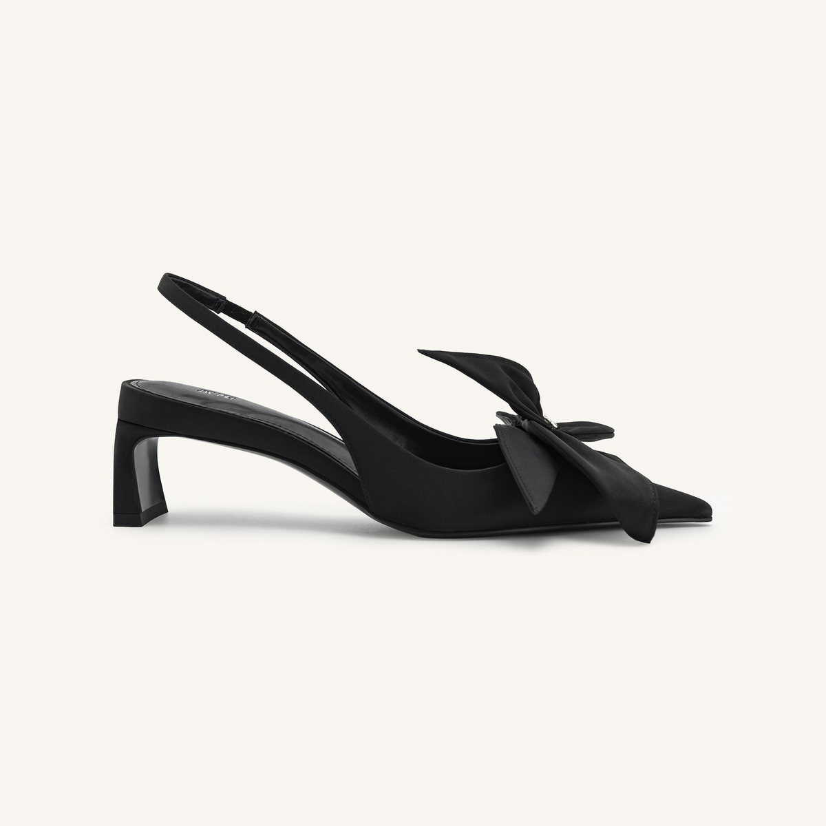 Queena Floral Appliques Slingback Pumps - Black