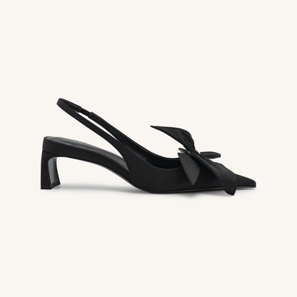 Queena Floral Appliques Slingback Pumps - Black