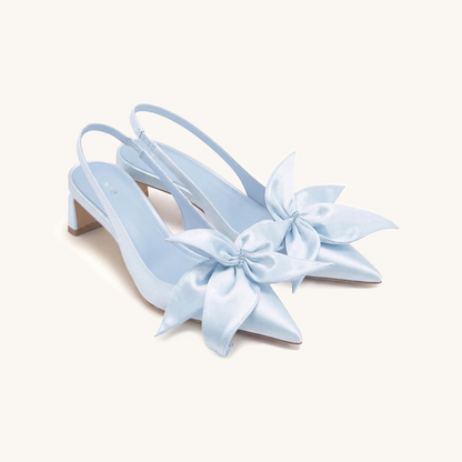 Queena Floral Appliques Slingback Pumps - Blue