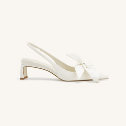 Queena Floral Appliques Slingback Pumps - Ivory White