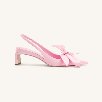 Queena Floral Appliques Slingback Pumps - Pink