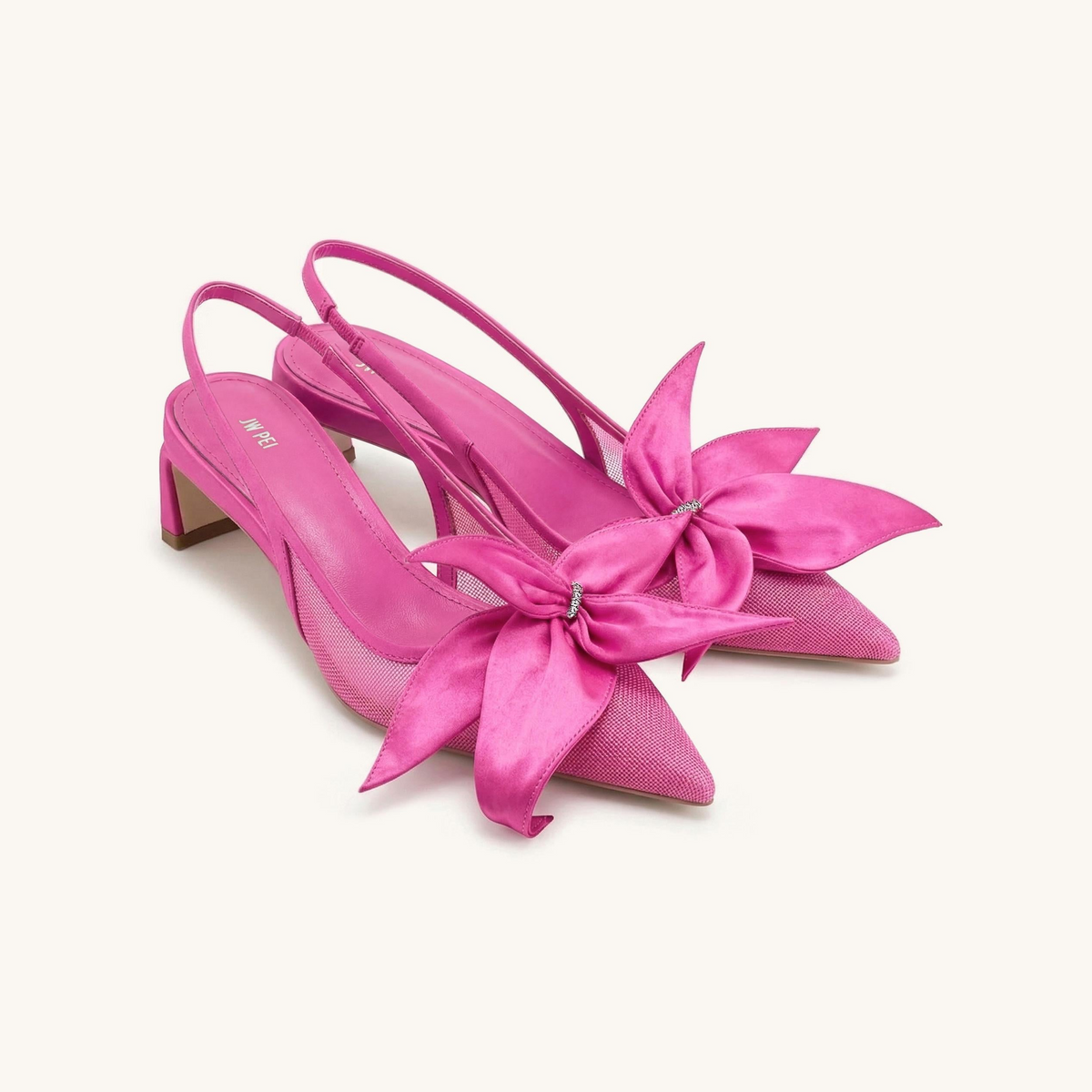 Queena Floral Appliques Slingback Pumps - Rose Pink