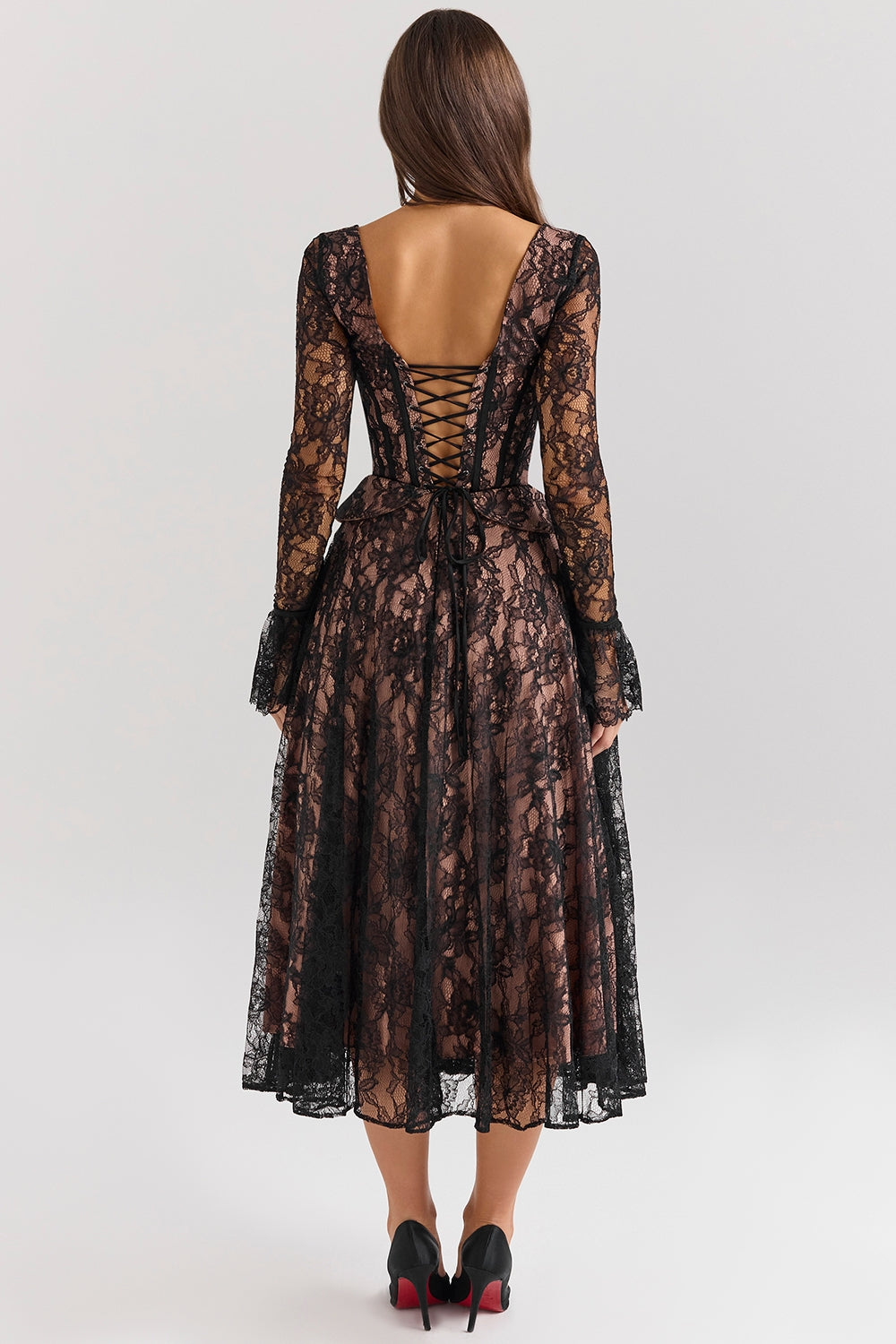 Black lace corset midi dress
