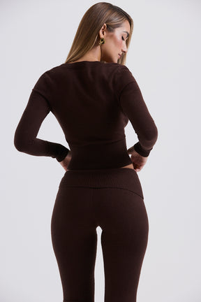 Chocolate cashmere blend scoop neck top
