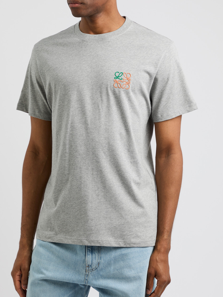 Loewe Anagram Embroidered T-Shirt in Grey Melange