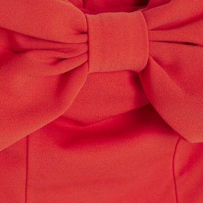 Red 3D Bow Bardot Top