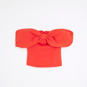 Red 3D Bow Bardot Top