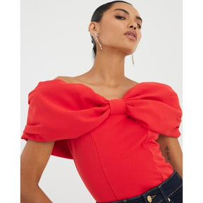 Red 3D Bow Bardot Top